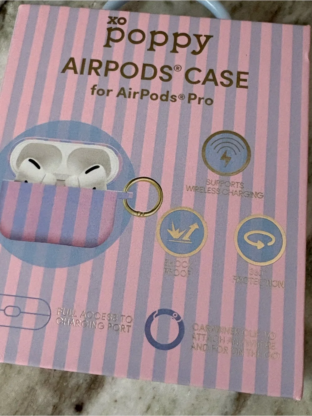 🍭 XO Poppy Cotton Candy Striped AirPods Pro Case - Pink & Blue NWT